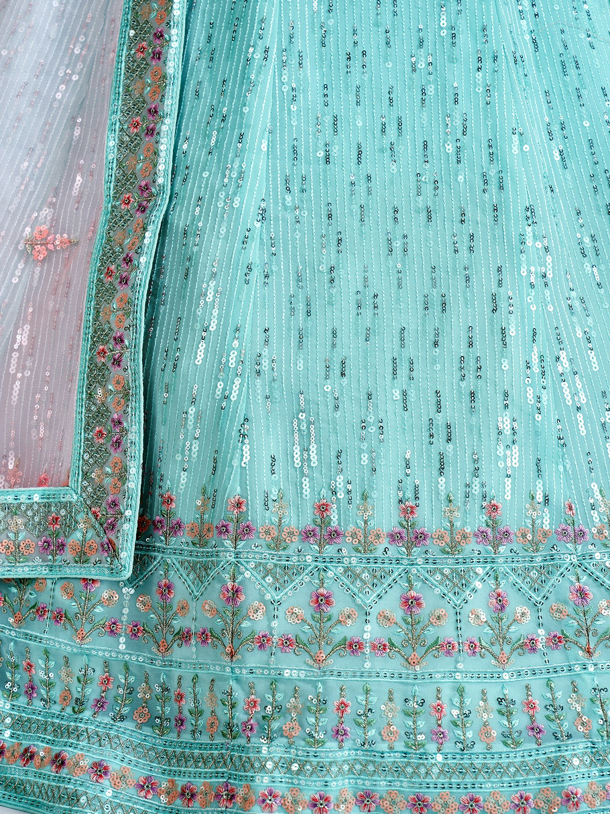 Classic Blue Georgette Semi Stitched Lehenga With Unstitched Blouse Clothsvilla