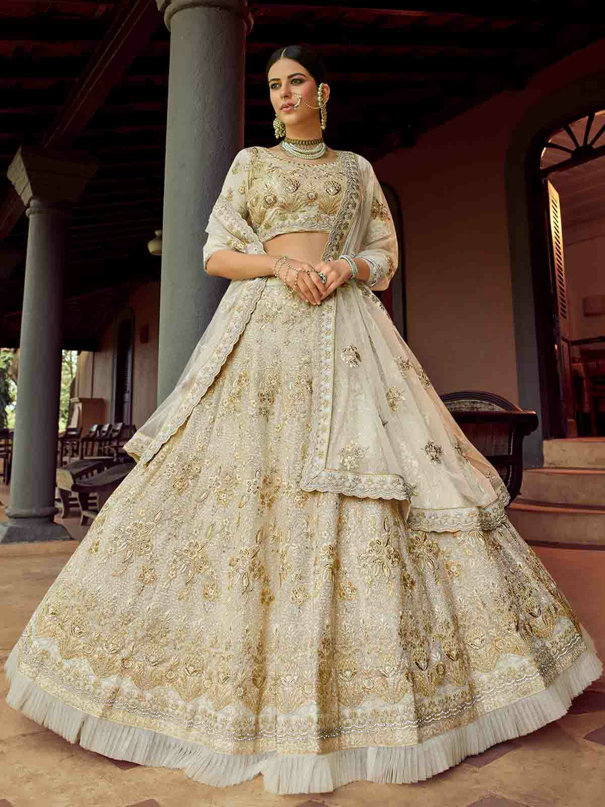 Apricot Embroidered Georgette Semi Stitched Lehenga With Unstitched Blouse Clothsvilla Main image