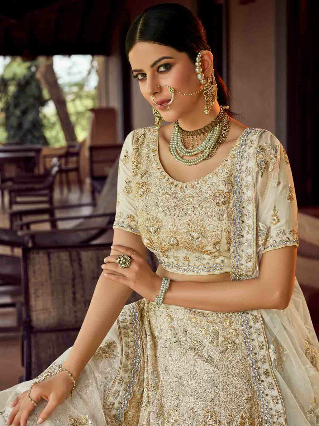 Apricot Embroidered Georgette Semi Stitched Lehenga With Unstitched Blouse Clothsvilla