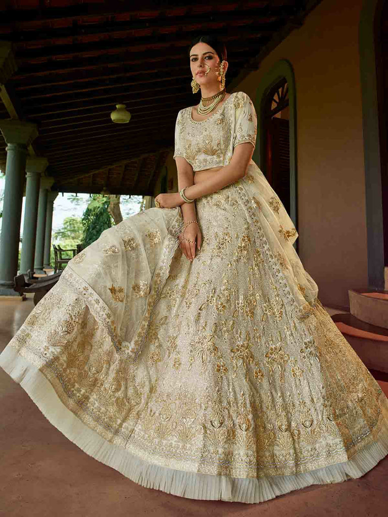 Apricot Embroidered Georgette Semi Stitched Lehenga With Unstitched Blouse Clothsvilla