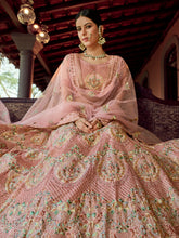 Load image into Gallery viewer, Peach Embroidered Georgette Semi Stitched Lehenga With Unstitched Blouse Clothsvilla