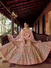 Load image into Gallery viewer, Peach Embroidered Georgette Semi Stitched Lehenga With Unstitched Blouse Clothsvilla