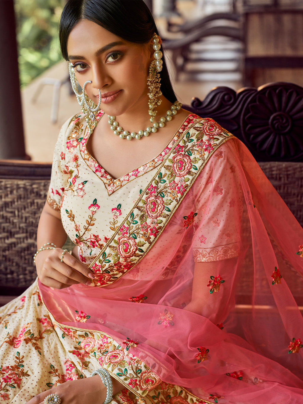 Apricot Swarovski Embroidered Semi Stitched Lehenga With Unstitched Blouse Clothsvilla