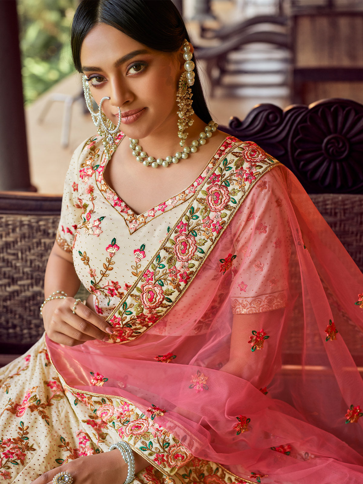 Apricot Swarovski Embroidered Semi Stitched Lehenga With Unstitched Blouse Clothsvilla