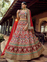 Load image into Gallery viewer, Multicolor Embroidered Art Silk Semi Stitched Lehenga With Unstitched Blouse Clothsvilla