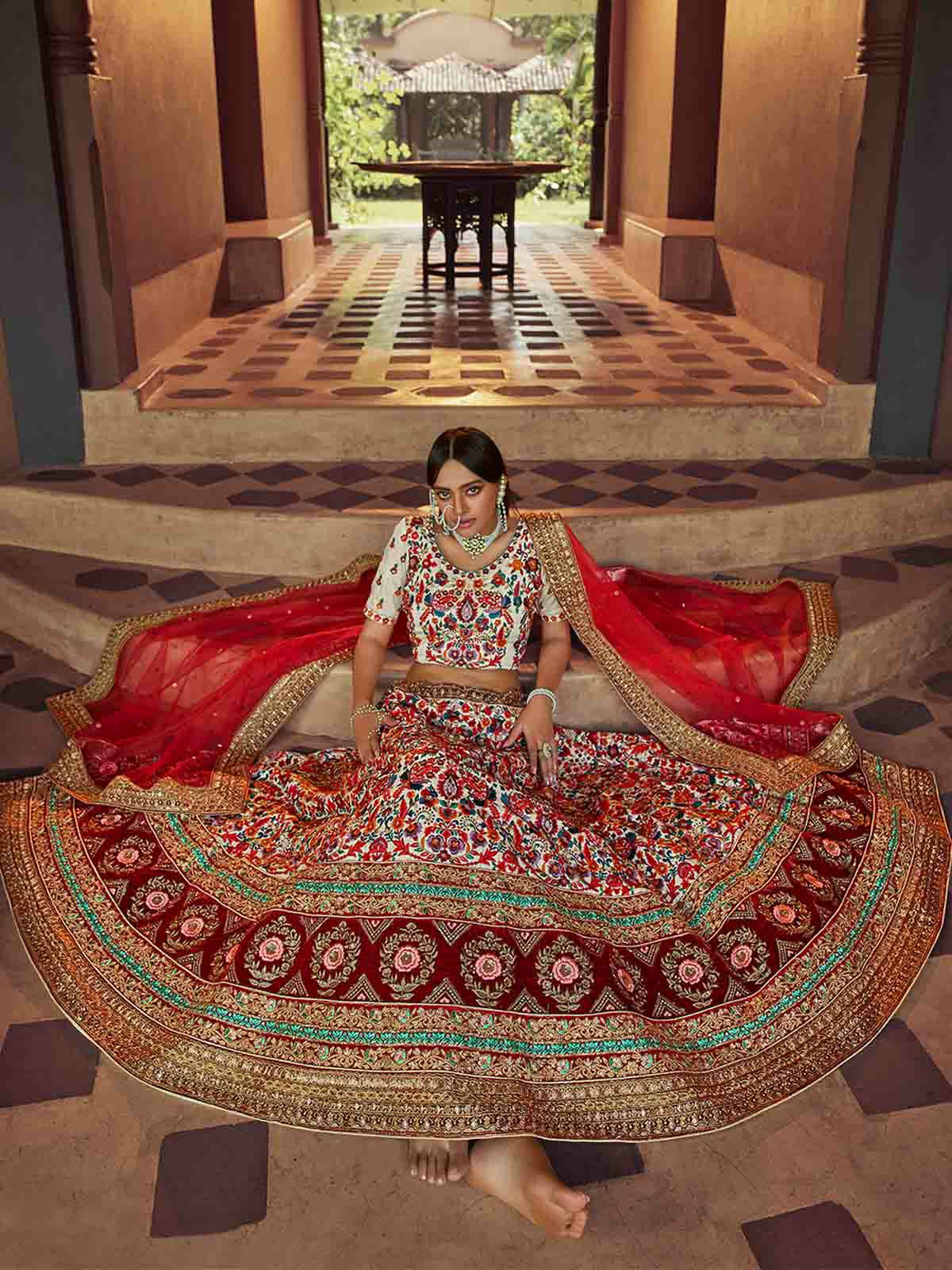 Multicolor Embroidered Art Silk Semi Stitched Lehenga With Unstitched Blouse Clothsvilla Main image
