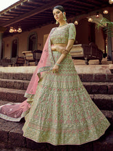 Load image into Gallery viewer, Green Embroidered Georgette Semi Stitched Lehenga With Unstitched Blouse Clothsvilla