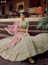 Load image into Gallery viewer, Green Embroidered Georgette Semi Stitched Lehenga With Unstitched Blouse Clothsvilla