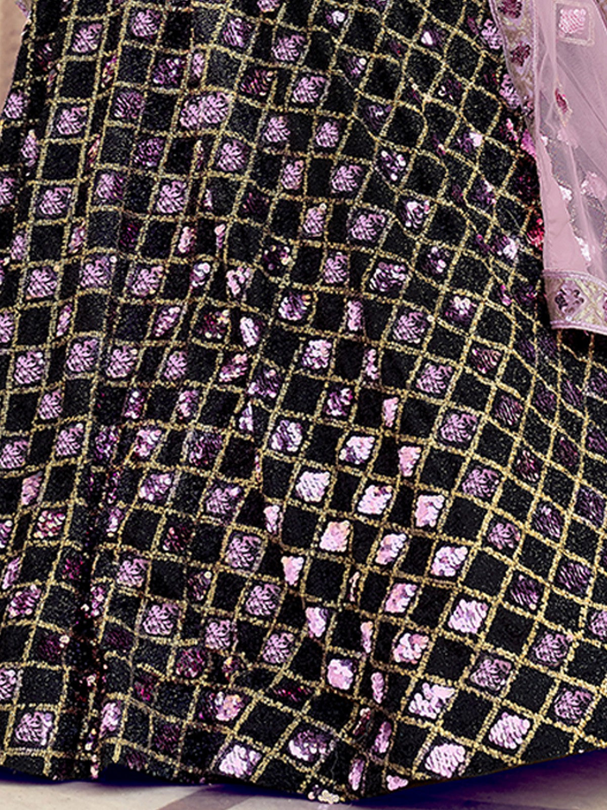 Black Designer Sequins Semi Stitched Lehenga With  Unstitched Blouse Clothsvilla