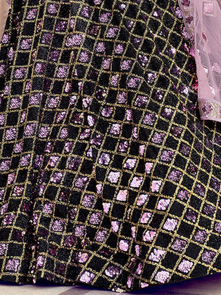 Black Designer Sequins Semi Stitched Lehenga With  Unstitched Blouse Clothsvilla