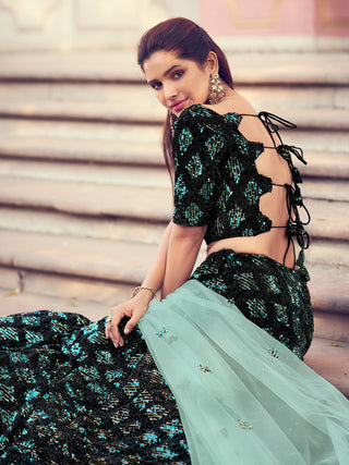 Black Elegant Semi Stitched Lehenga With  Unstitched Blouse Clothsvilla