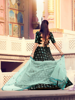 Black Elegant Semi Stitched Lehenga With  Unstitched Blouse Clothsvilla