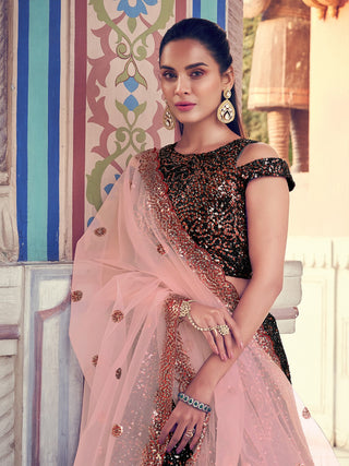Black Elegant Fur Imported Fabric Semi Stitched Lehenga With  Unstitched Blouse Clothsvilla