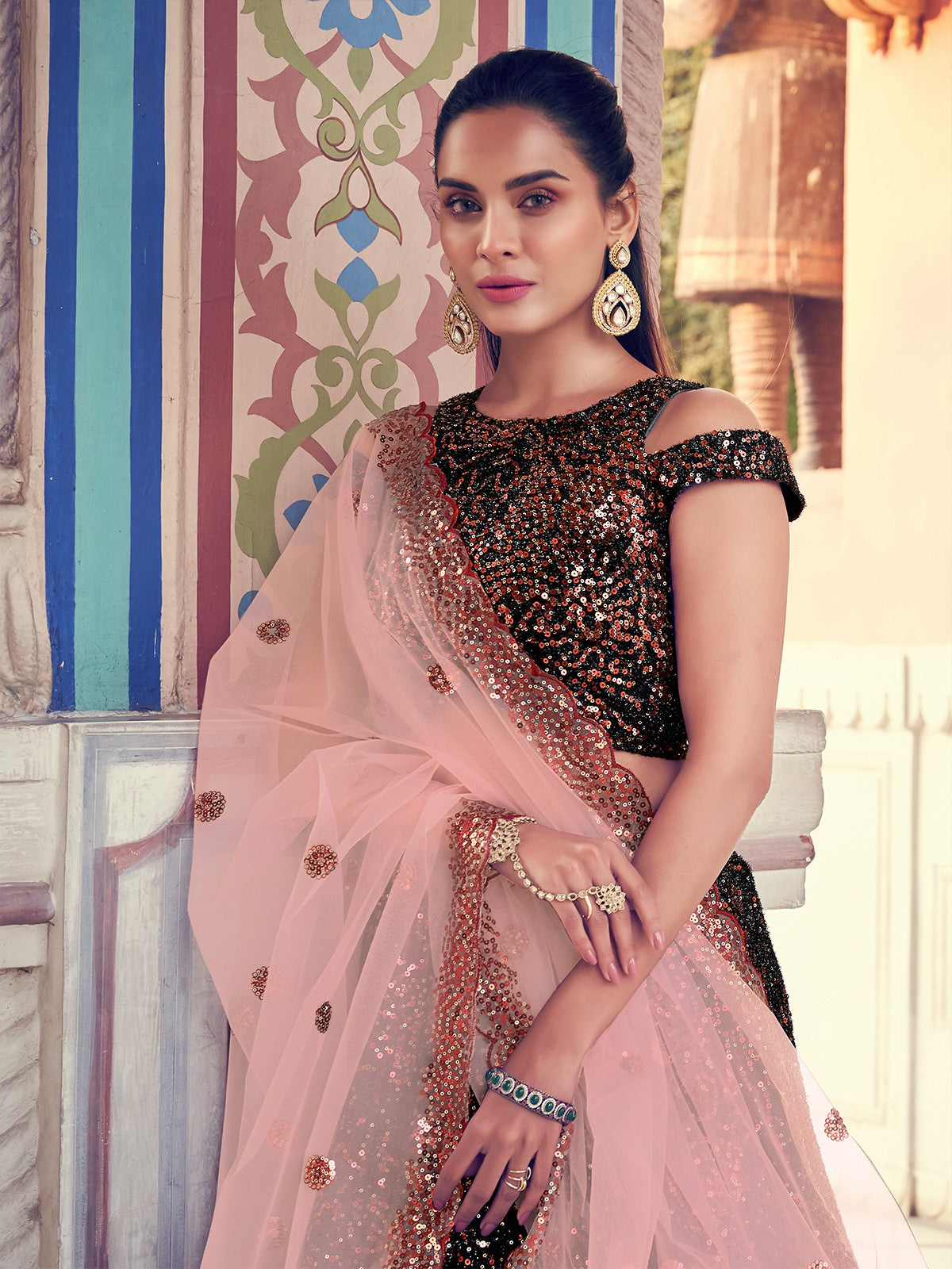 Black Elegant Fur Imported Fabric Semi Stitched Lehenga With  Unstitched Blouse Clothsvilla