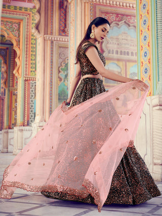 Black Elegant Fur Imported Fabric Semi Stitched Lehenga With  Unstitched Blouse Clothsvilla