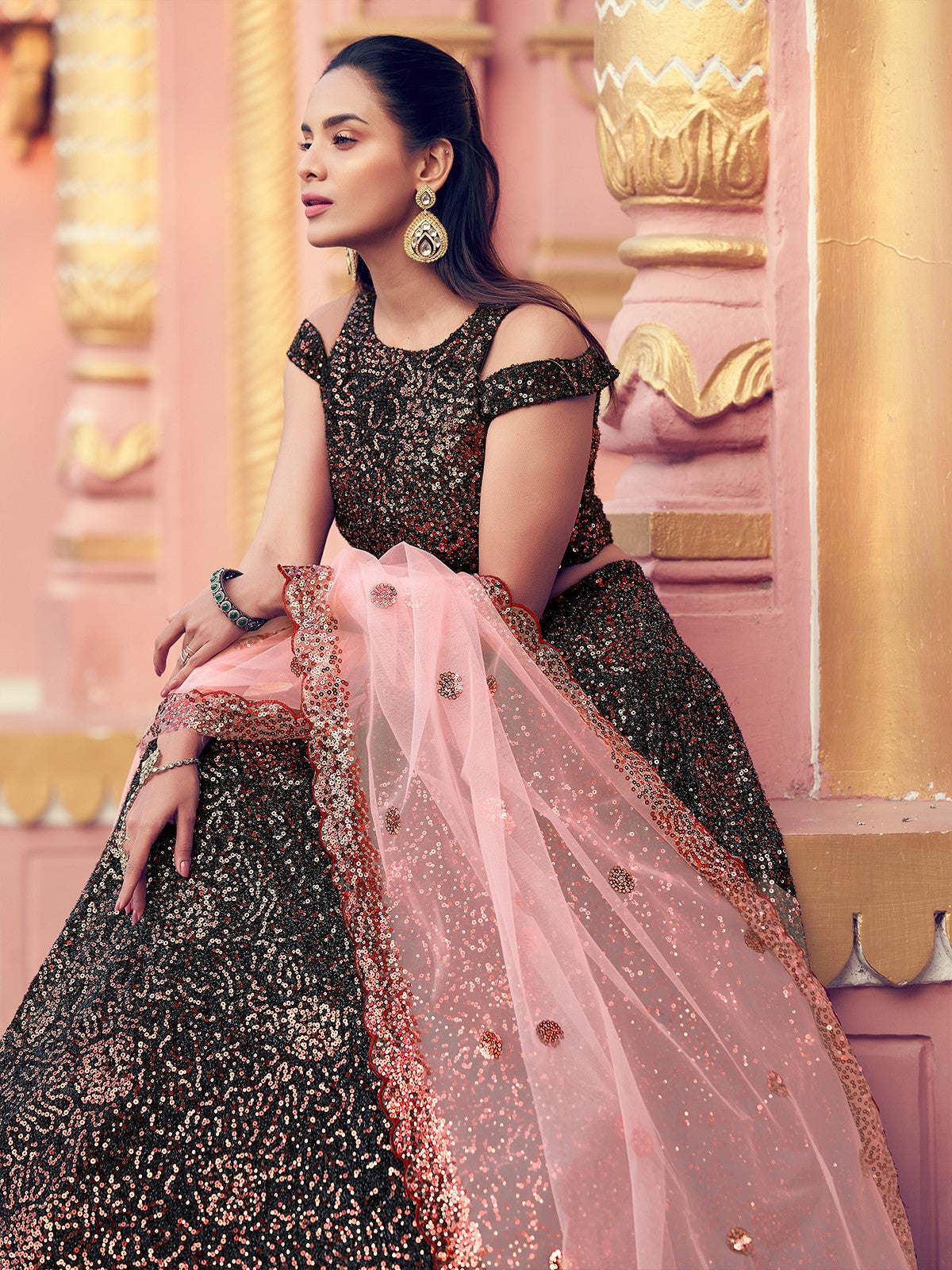 Black Elegant Fur Imported Fabric Semi Stitched Lehenga With  Unstitched Blouse Clothsvilla