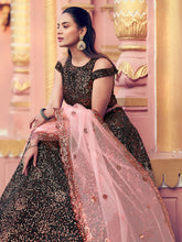 Load image into Gallery viewer, Black Elegant Fur Imported Fabric Semi Stitched Lehenga With  Unstitched Blouse Clothsvilla