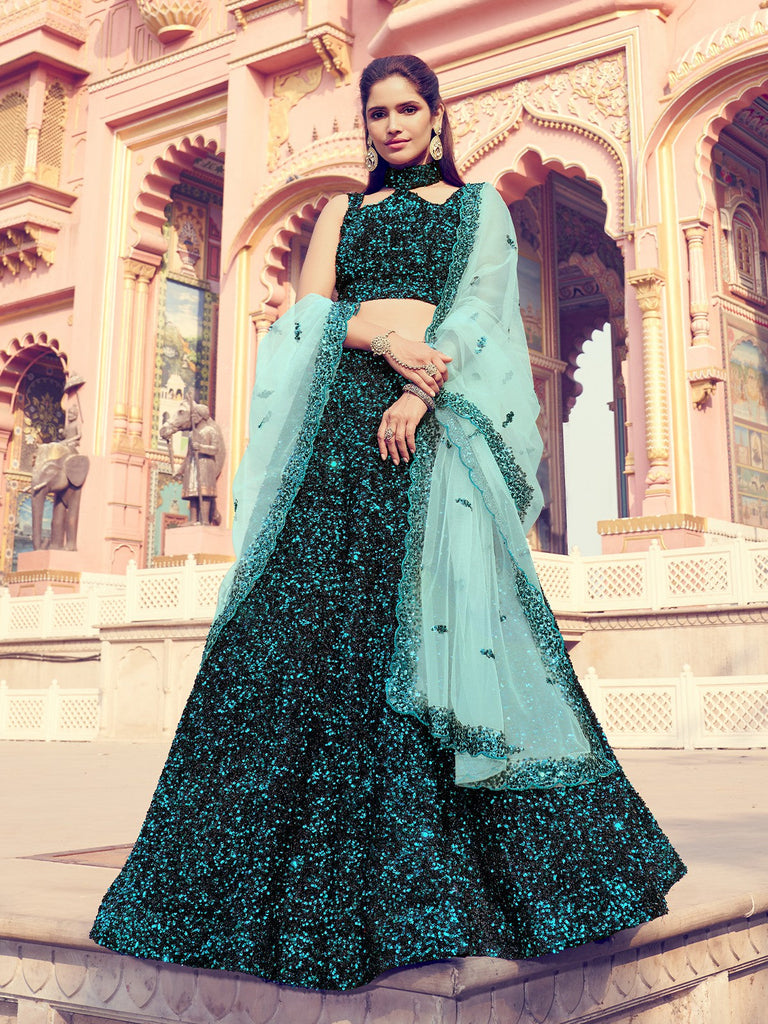 Green Classy Semi Stitched Lehenga With  Unstitched Blouse Clothsvilla