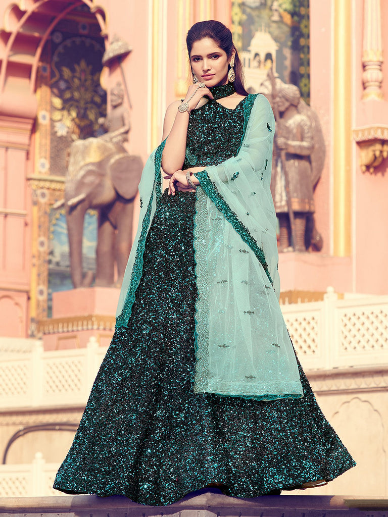 Green Classy Semi Stitched Lehenga With  Unstitched Blouse Clothsvilla