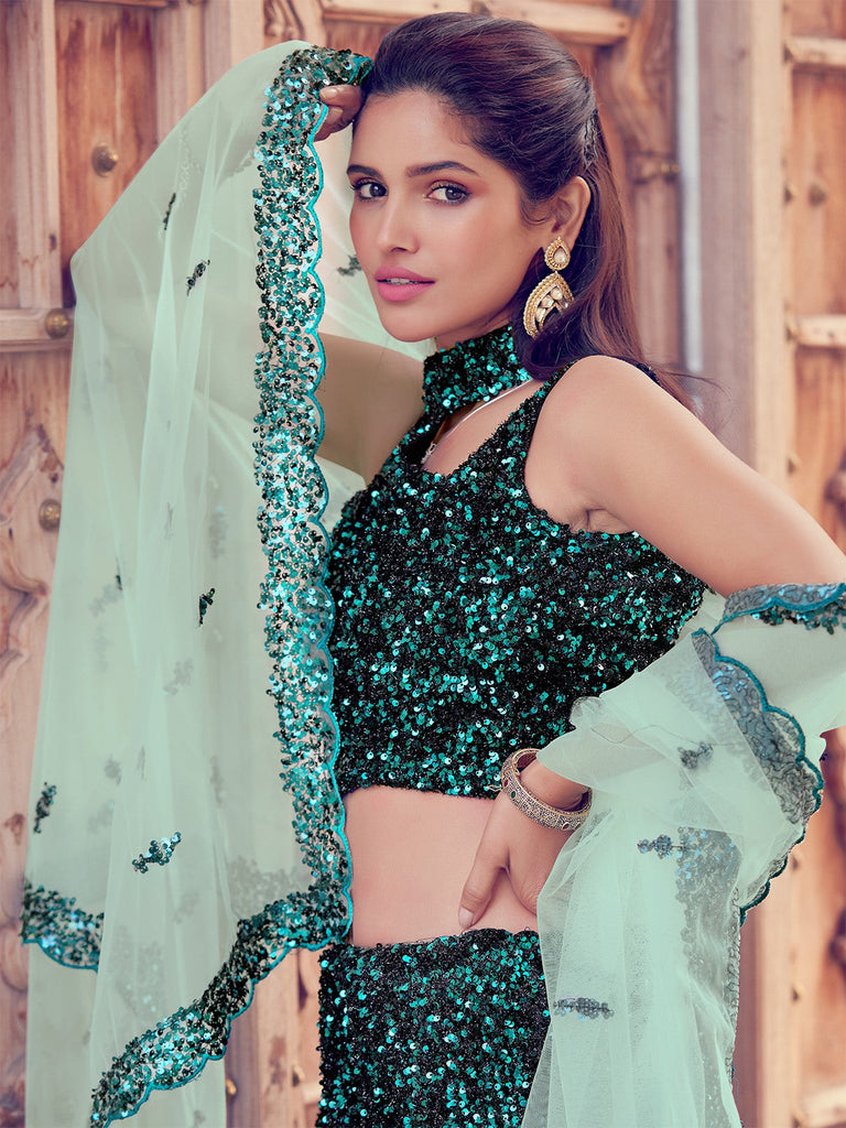 Green Classy Semi Stitched Lehenga With  Unstitched Blouse Clothsvilla