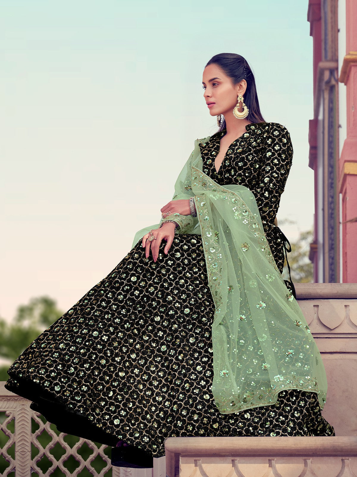 Beautiful Black  Semi Stitched Lehenga With  Unstitched Blouse Clothsvilla Main image