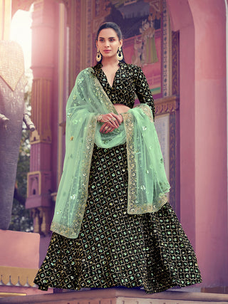 Beautiful Black  Semi Stitched Lehenga With  Unstitched Blouse Clothsvilla