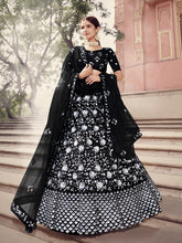 Load image into Gallery viewer, Black Designer Sequins Semi Stitched Lehenga With  Unstitched Blouse Clothsvilla