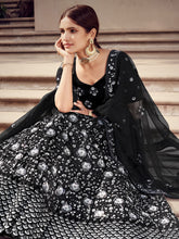 Load image into Gallery viewer, Black Designer Sequins Semi Stitched Lehenga With  Unstitched Blouse Clothsvilla