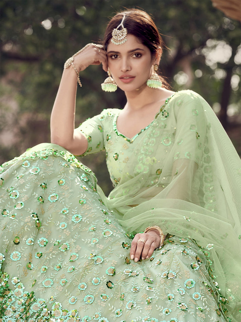 Green Sequins  Sassy Semi Stitched Lehenga With  Unstitched Blouse Clothsvilla