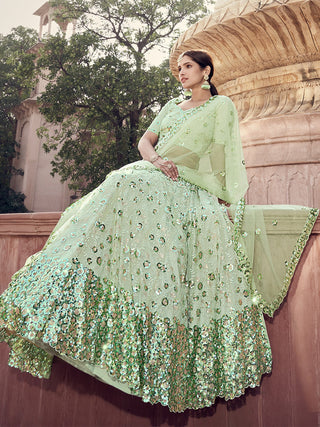 Green Sequins  Sassy Semi Stitched Lehenga With  Unstitched Blouse Clothsvilla