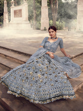 Load image into Gallery viewer, Grey Designer Semi Stitched Lehenga With  Unstitched Blouse Clothsvilla