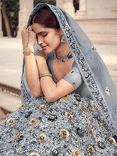 Load image into Gallery viewer, Grey Designer Semi Stitched Lehenga With  Unstitched Blouse Clothsvilla