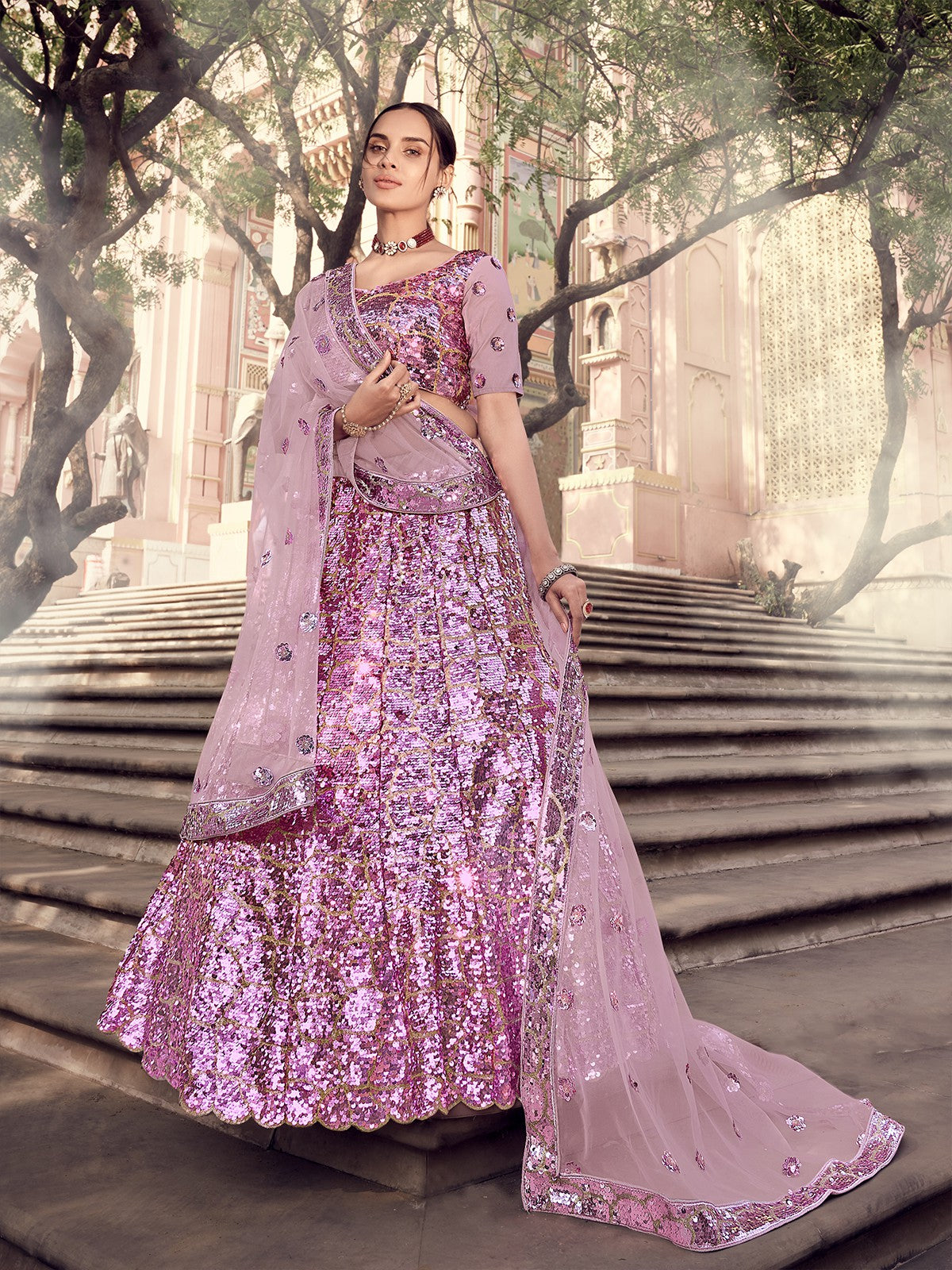 Classy Pink Soft Net Semi Stitched Lehenga With  Unstitched Blouse Clothsvilla Main image