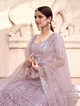 Load image into Gallery viewer, Impressive Lilac Soft Net Semi Stitched Lehenga With  Unstitched Blouse Clothsvilla