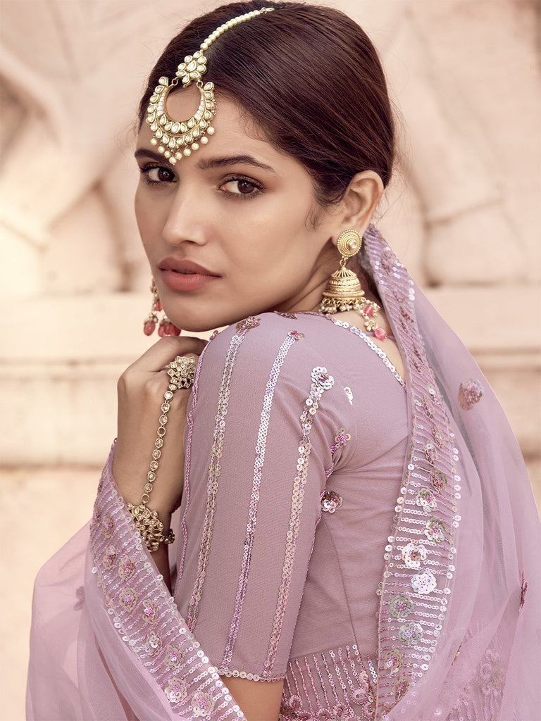 Impressive Lilac Soft Net Semi Stitched Lehenga With  Unstitched Blouse Clothsvilla