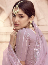 Load image into Gallery viewer, Impressive Lilac Soft Net Semi Stitched Lehenga With  Unstitched Blouse Clothsvilla