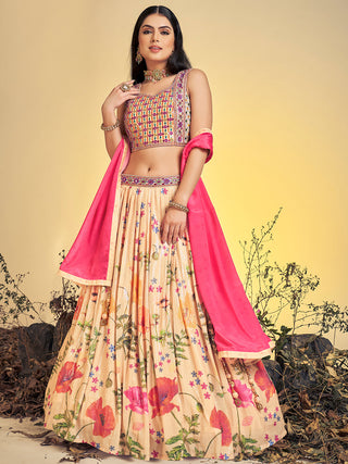Beautiful Beige Art Silk Sequins Work Stitched Lehenga Choli Set Clothsvilla