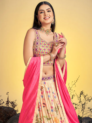 Beautiful Beige Art Silk Sequins Work Stitched Lehenga Choli Set Clothsvilla