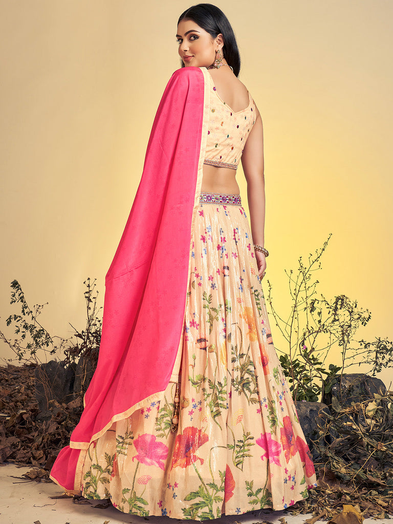 Beautiful Beige Art Silk Sequins Work Stitched Lehenga Choli Set Clothsvilla