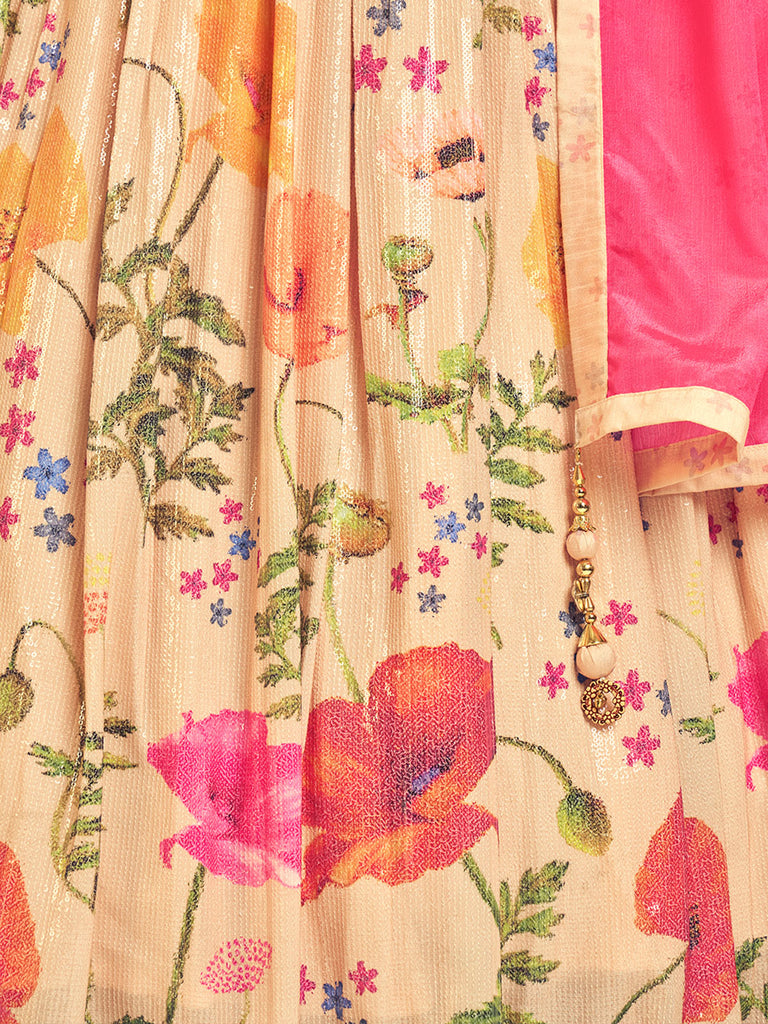 Beautiful Beige Art Silk Sequins Work Stitched Lehenga Choli Set Clothsvilla
