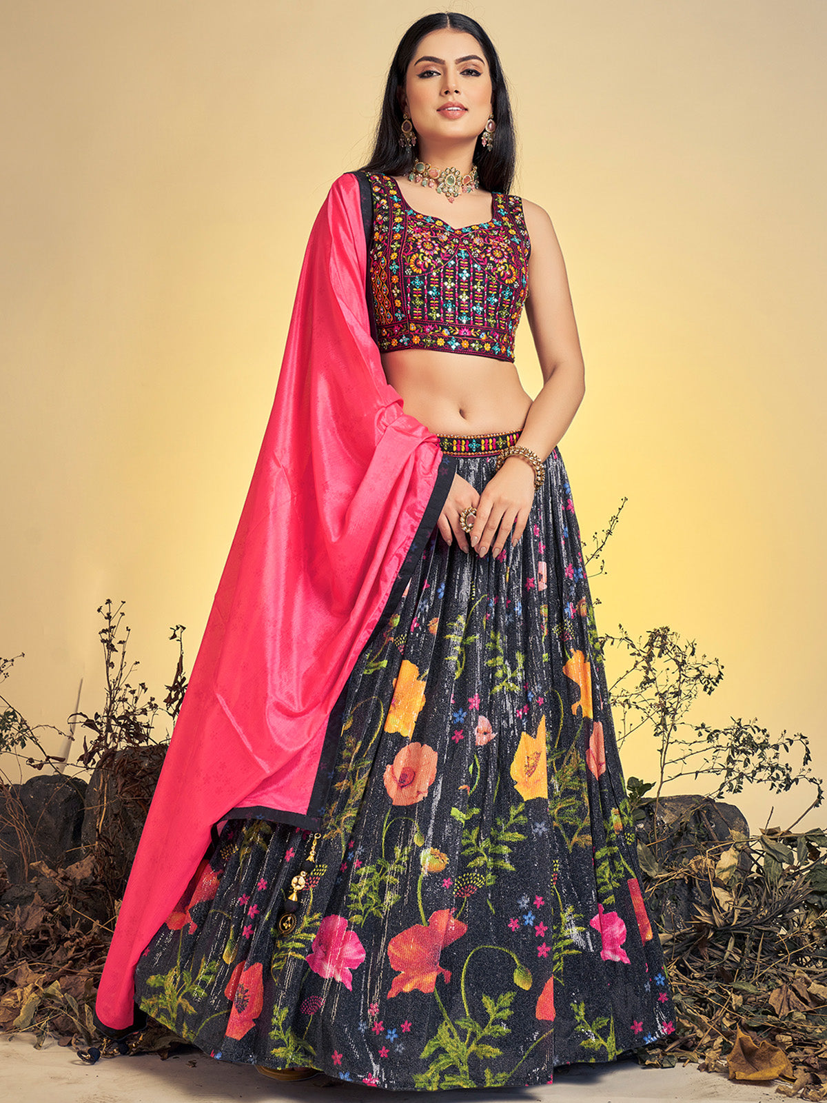 Stunning Black Art Silk Sequins Work Stitched Lehenga Choli Set Clothsvilla