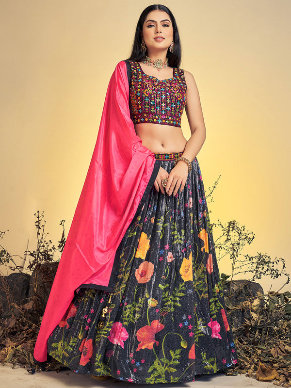 Stunning Black Art Silk Sequins Work Stitched Lehenga Choli Set Clothsvilla