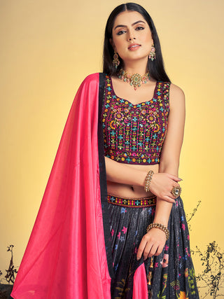 Stunning Black Art Silk Sequins Work Stitched Lehenga Choli Set Clothsvilla