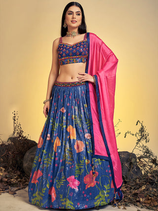 Classic Navy Blue Art Silk Sequins Work Stitched Lehenga Choli Set Clothsvilla