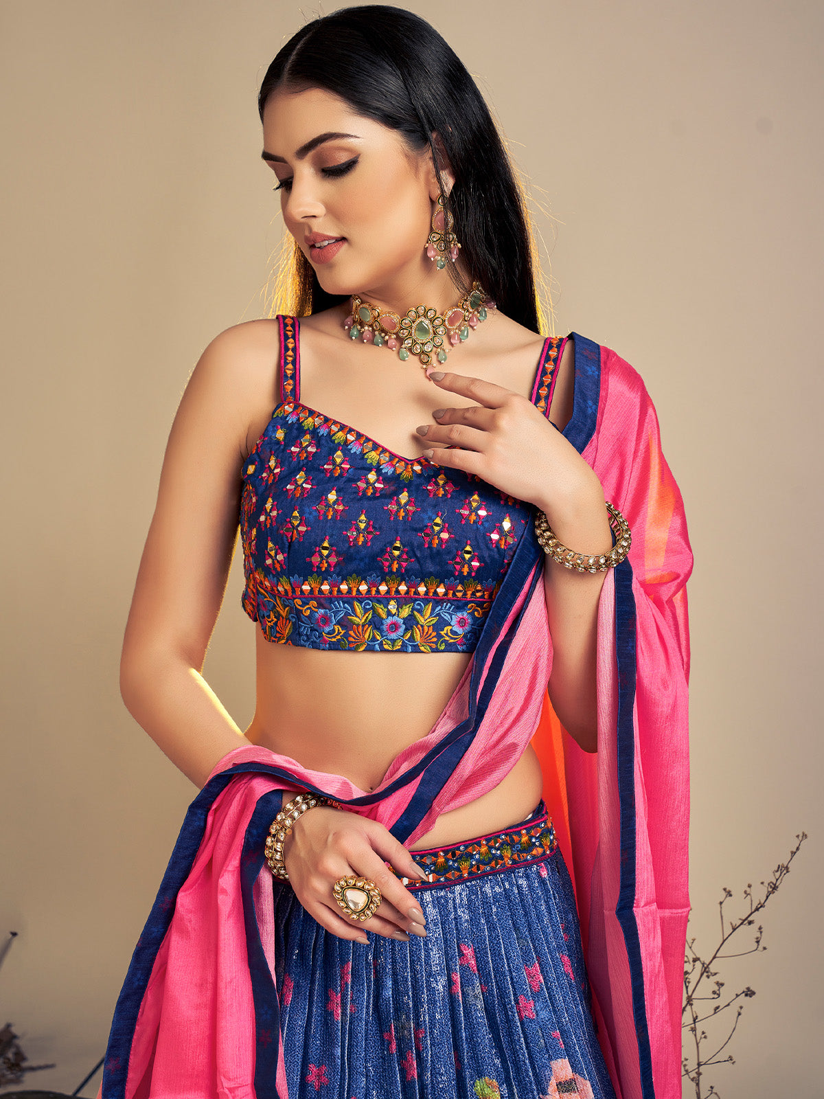 Classic Navy Blue Art Silk Sequins Work Stitched Lehenga Choli Set Clothsvilla