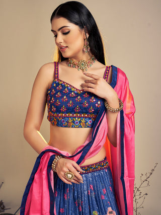 Classic Navy Blue Art Silk Sequins Work Stitched Lehenga Choli Set Clothsvilla