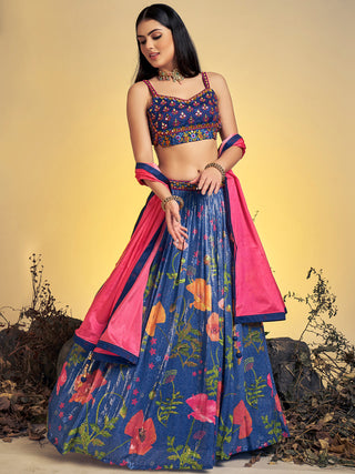 Classic Navy Blue Art Silk Sequins Work Stitched Lehenga Choli Set Clothsvilla