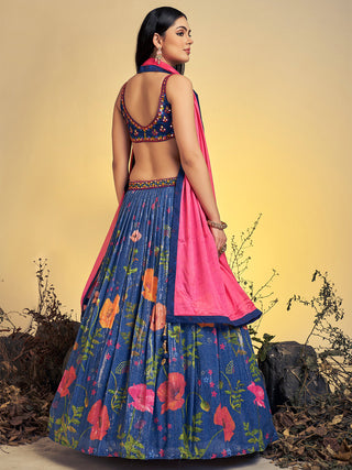 Classic Navy Blue Art Silk Sequins Work Stitched Lehenga Choli Set Clothsvilla