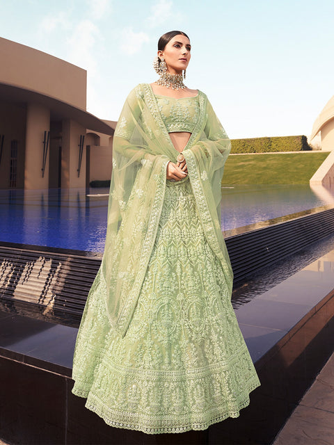Green Sequins  Sassy Semi Stitched Lehenga With  Unstitched Blouse Clothsvilla Main image