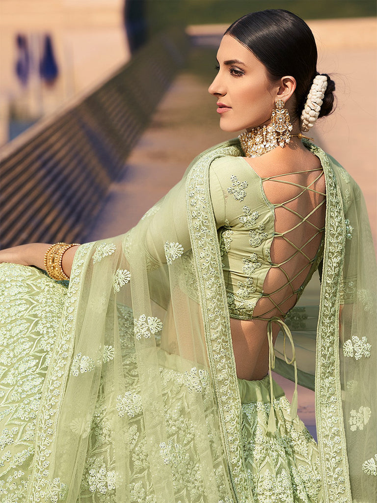 Green Sequins  Sassy Semi Stitched Lehenga With  Unstitched Blouse Clothsvilla